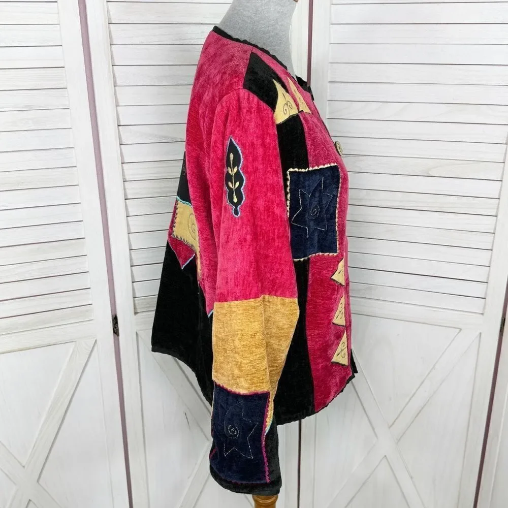 Vintage Pushpa‎ Jacket Women Medium Velour Patchwork Tapestry Embroidered 90s